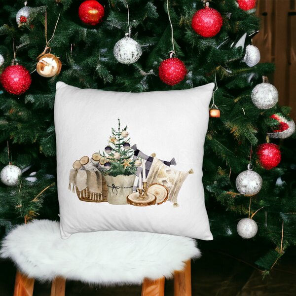 Perna Decorativa Fluffy cu tematica de Craciun, 17, 40x40 cm, Alba, Husa Detasabila, Burduf 18 Burduf