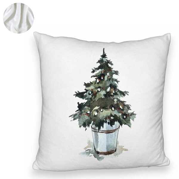 Perna Decorativa Fluffy cu tematica de Craciun, Brad 1, 40x40 cm, Alba, Husa Detasabila, Burduf 6 Brad 1