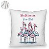 Perna Decorativa Fluffy cu tematica de Craciun, Flamingo si Text 2, 40x40 cm, Alba, Husa Detasabila, Burduf 8 Flamingo si Text 2