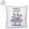 Perna Decorativa Fluffy cu tematica de Craciun, Flamingo si Text, 40x40 cm, Alba, Husa Detasabila, Burduf 8 Flamingo si Text