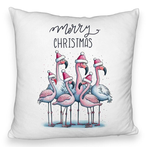 Perna Decorativa Fluffy cu tematica de Craciun, Flamingo si Text, 40x40 cm, Alba, Husa Detasabila, Burduf 5 Perna Decorativa Fluffy cu tematica de Craciun