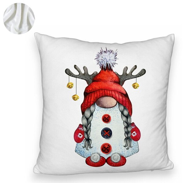 Perna Decorativa Fluffy cu tematica de Craciun, Gnom 2, 40x40 cm, Alba, Husa Detasabila, Burduf 6 Gnom 2
