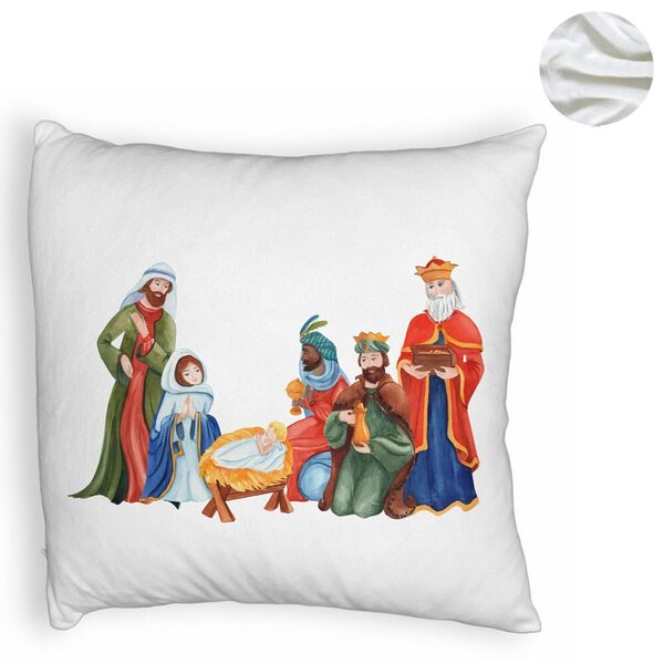 Perna Decorativa Fluffy cu tematica de Craciun, Isus - Darul lui Dumnezeu, 40x40 cm, Alba, Husa Detasabila, Burduf 6 Isus - Darul lui Dumnezeu