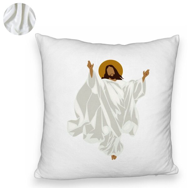 Perna Decorativa Fluffy cu tematica de Craciun, Isus Hristos, 40x40 cm, Alba, Husa Detasabila, Burduf 6 Isus Hristos