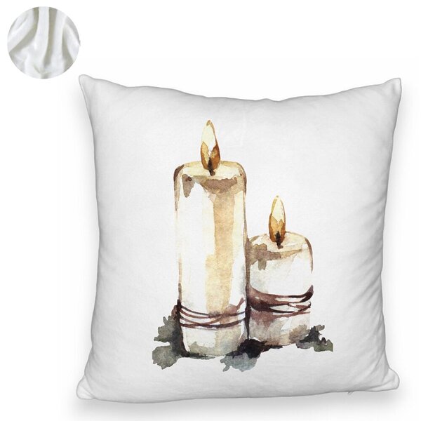 Perna Decorativa Fluffy cu tematica de Craciun, Lumanari 1, 40x40 cm, Alba, Husa Detasabila, Burduf 6 Lumanari 1