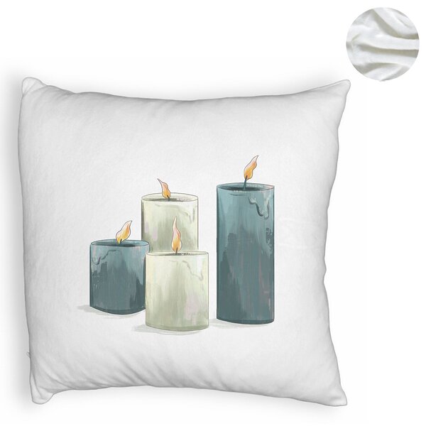 Perna Decorativa Fluffy cu tematica de Craciun, Lumanari 4, 40x40 cm, Alba, Husa Detasabila, Burduf 6 Lumanari 4