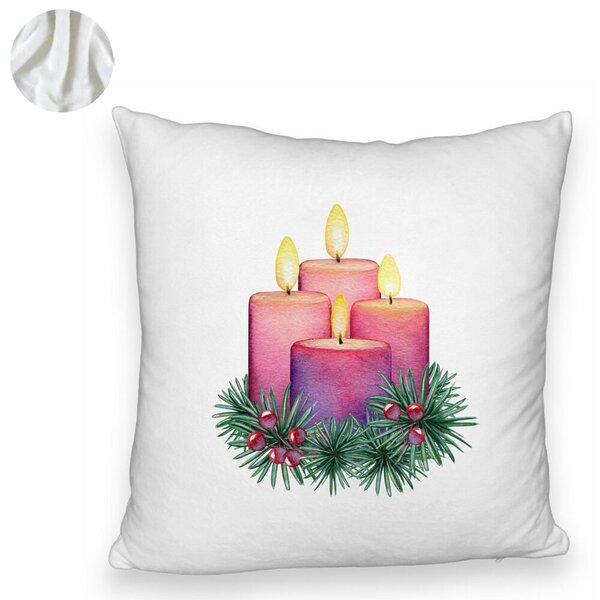 Perna Decorativa Fluffy cu tematica de Craciun, Lumanari 5, 40x40 cm, Alba, Husa Detasabila, Burduf 6 Lumanari 5