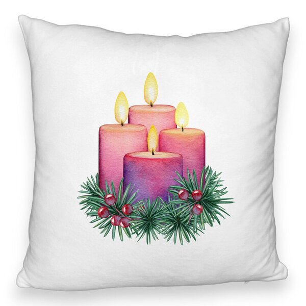 Perna Decorativa Fluffy cu tematica de Craciun, Lumanari 5, 40x40 cm, Alba, Husa Detasabila, Burduf 5 Perna Decorativa Fluffy cu tematica de Craciun