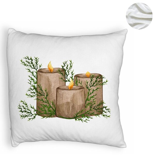 Perna Decorativa Fluffy cu tematica de Craciun, Lumanari, 6, 40x40 cm, Alba, Husa Detasabila, Burduf 6 Lumanari