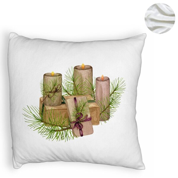 Perna Decorativa Fluffy cu tematica de Craciun, Lumanari, 7, 40x40 cm, Alba, Husa Detasabila, Burduf 6 Lumanari