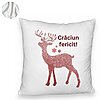 Perna Decorativa Fluffy cu tematica de Craciun, Ren si Text 5, 40x40 cm, Alba, Husa Detasabila, Burduf 8 Ren si Text 5