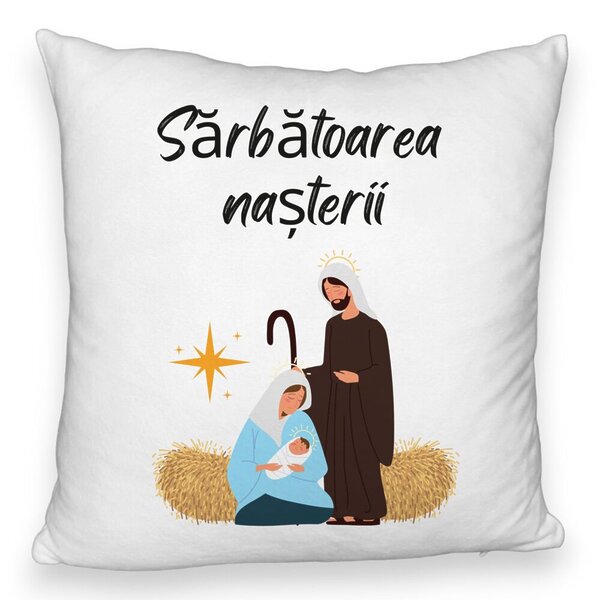 Perna Decorativa Fluffy cu tematica de Craciun, Sarbatoarea Nasterii 1, 40x40 cm, Alba, Husa Detasabila, Burduf 5 Perna Decorativa Fluffy cu tematica de Craciun