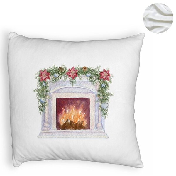 Perna Decorativa Fluffy cu tematica de Craciun, Semineu, 40x40 cm, Alba, Husa Detasabila, Burduf 6 Semineu