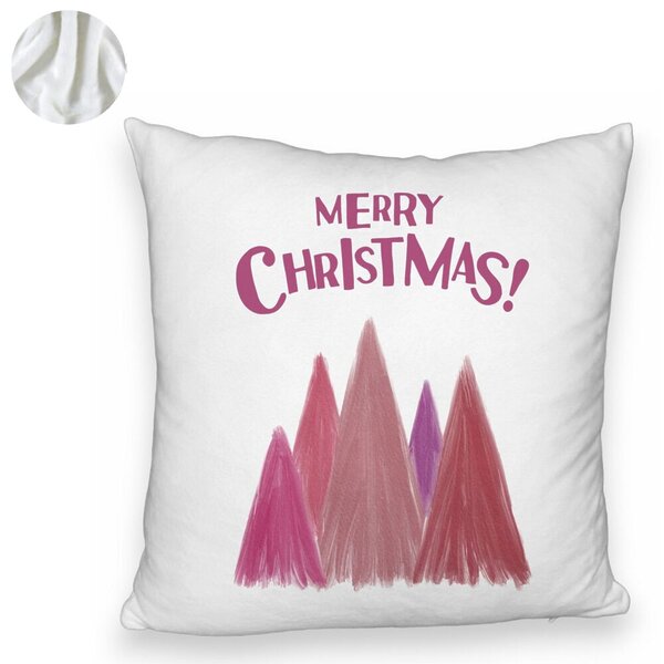 Perna Decorativa Fluffy de Craciun Brazi color si text, 40x40 cm, Alba, Husa Detasabila, Burduf 6 40x40 cm