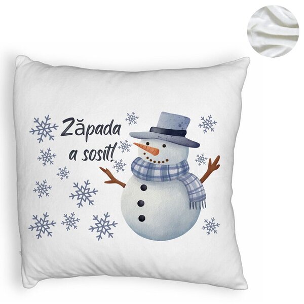 Perna Decorativa Fluffy de Craciun Om de Zapada si Text 2, 40x40 cm, Alba, Husa Detasabila, Burduf 6 40x40 cm