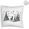 Perna Decorativa Fluffy de Craciun, Peisaj Brazi si Cerb, 40x40 cm, Alba, Husa Detasabila, Burduf 8 Peisaj Brazi si Cerb