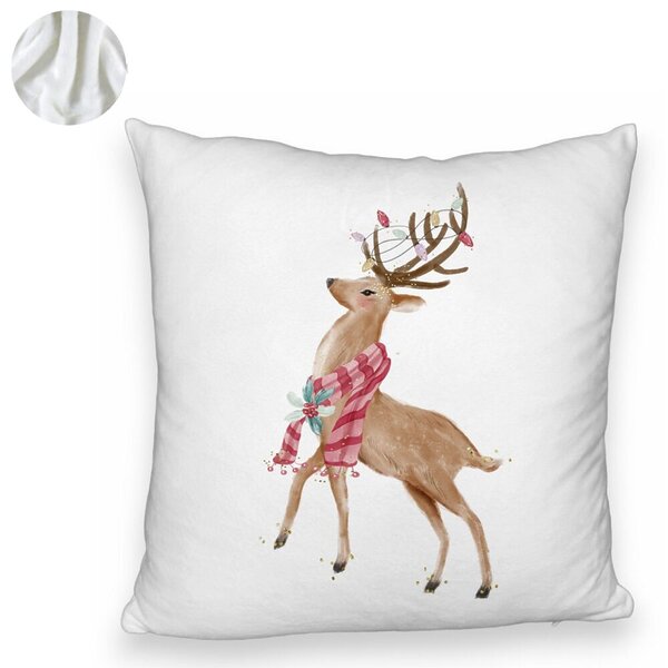 Perna Decorativa Fluffy de Craciun cu Ren, 2, 40x40 cm, Alba, Husa Detasabila, Burduf 6 2