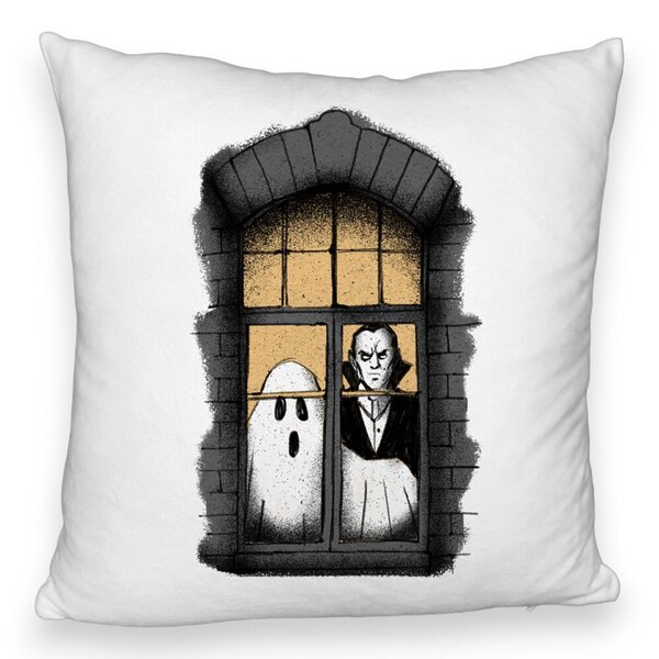 Perna Decorativa Fluffy de Halloween Fantoma si Vampir, 40x40 cm, Alba, Husa Detasabila, Burduf 5 Perna Decorativa Fluffy de Halloween Fantoma si Vampir
