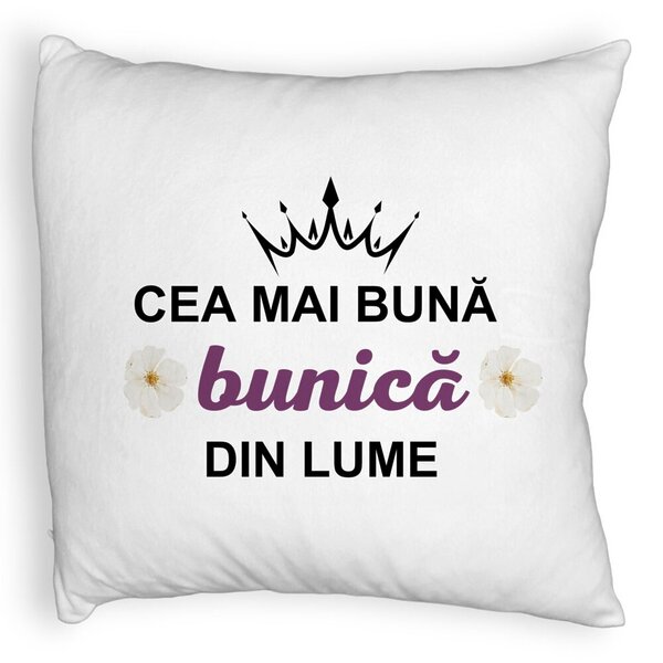 Perna Decorativa Fluffy, pentru Bunica 11, 40x40 cm, Alba, Husa Detasabila, Burduf 3 Perna Decorativa Fluffy