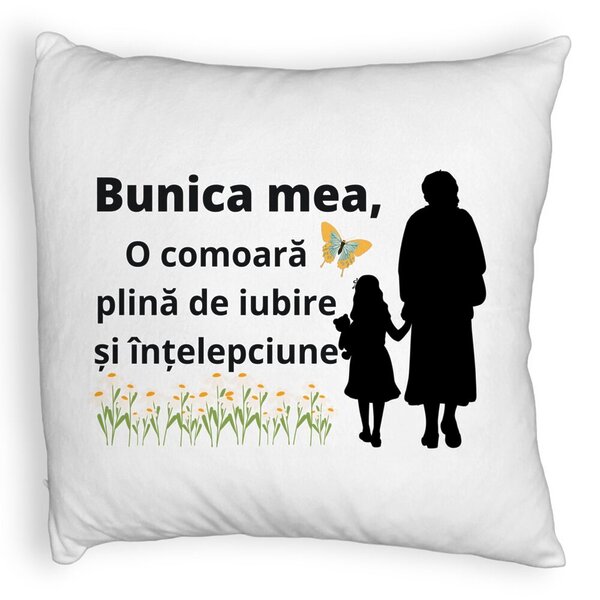Perna Decorativa Fluffy, pentru Bunica 18, 40x40 cm, Alba, Husa Detasabila, Burduf 3 Perna Decorativa Fluffy