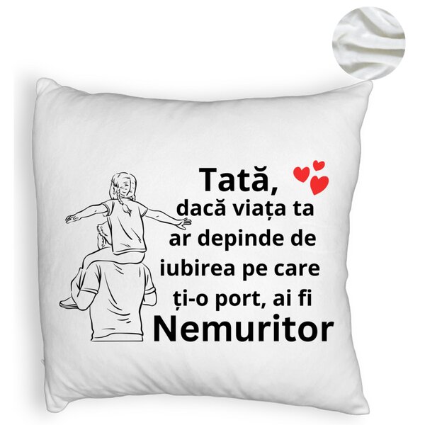 Perna Decorativa Fluffycu Text pentru Tata 8, 40x40 cm, Alba, Husa Detasabila, Burduf 6 40x40 cm