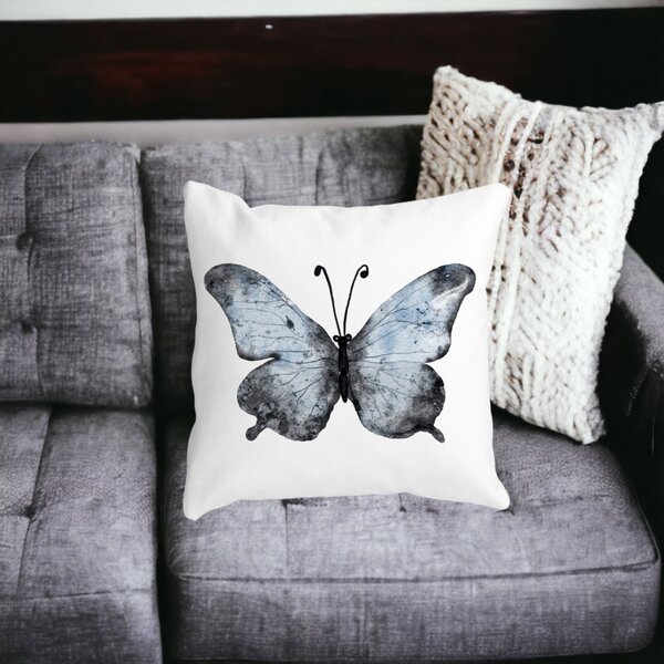 Perna Decorativa Fluture 1, Blue and Black 40x40 cm, Alba, Mata, Husa Detasabila, Burduf 14 Blue and Black 40x40 cm
