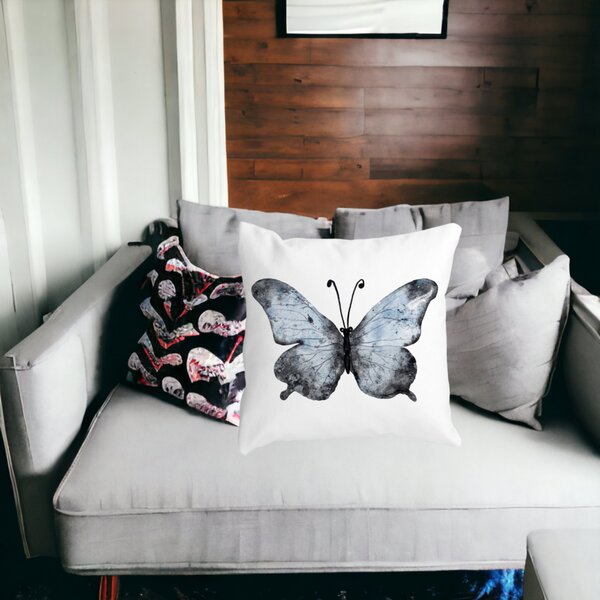 Perna Decorativa Fluture 1, Blue and Black 40x40 cm, Alba, Mata, Husa Detasabila, Burduf 16 Mata