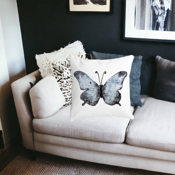 Perna Decorativa Fluture 1, Blue and Black 40x40 cm, Alba, Mata, Husa Detasabila, Burduf 17 Husa Detasabila