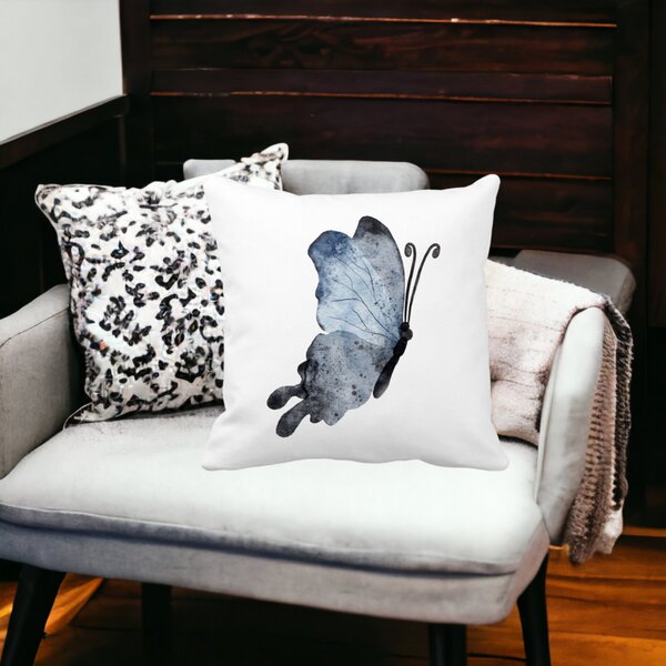 Perna Decorativa Fluture 2, Blue and Black 40x40 cm, Alba, Mata, Husa Detasabila, Burduf 15 Alba