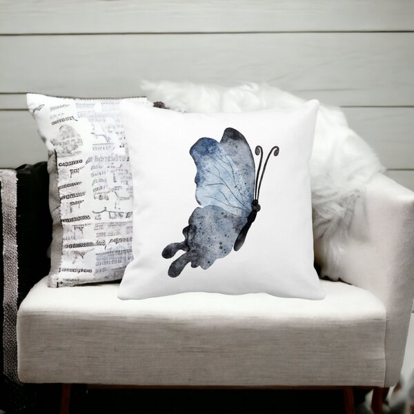 Perna Decorativa Fluture 2, Blue and Black 40x40 cm, Alba, Mata, Husa Detasabila, Burduf 16 Mata