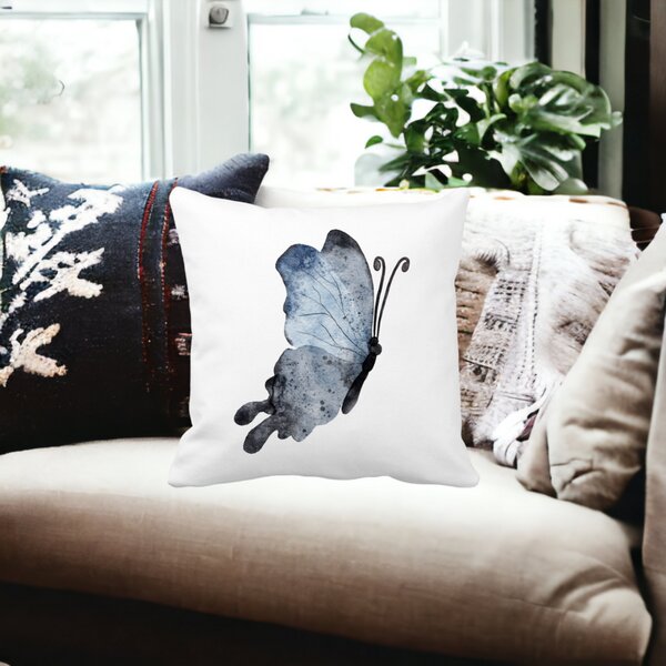 Perna Decorativa Fluture 2, Blue and Black 40x40 cm, Alba, Mata, Husa Detasabila, Burduf 18 Burduf