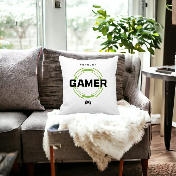 Perna Decorativa, Forever Gamer, 40x40 cm, Alba, Mata, Husa Detasabila, Burduf 14 Forever Gamer
