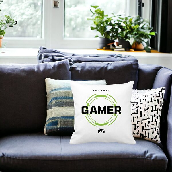 Perna Decorativa, Forever Gamer, 40x40 cm, Alba, Mata, Husa Detasabila, Burduf 16 Alba
