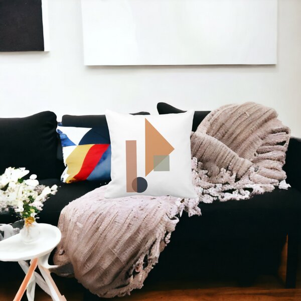 Perna Decorativa Forme Geometrice 1, Multicolor, 40x40 cm, Alba, Mata, Husa Detasabila, Burduf 21 Burduf