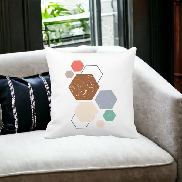 Perna Decorativa Forme Geometrice 3, Multicolor 40x40 cm, Alba, Mata, Husa Detasabila, Burduf 14 Multicolor 40x40 cm