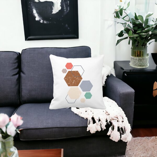 Perna Decorativa Forme Geometrice 3, Multicolor 40x40 cm, Alba, Mata, Husa Detasabila, Burduf 15 Alba