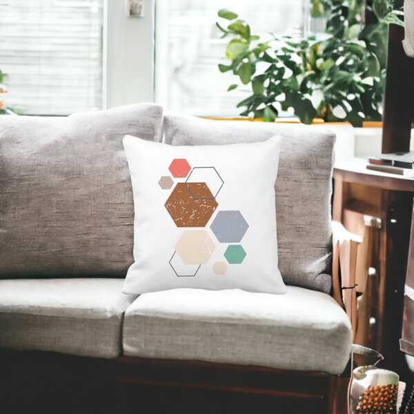 Perna Decorativa Forme Geometrice 3, Multicolor 40x40 cm, Alba, Mata, Husa Detasabila, Burduf 16 Mata