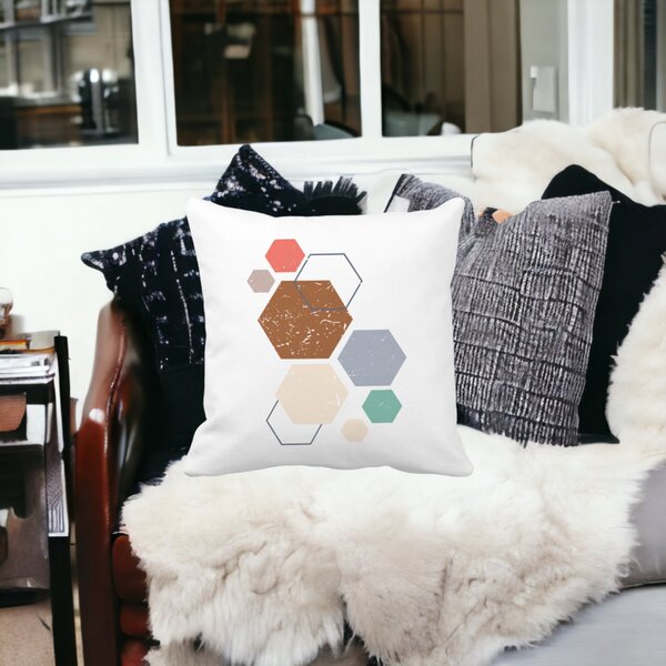 Perna Decorativa Forme Geometrice 3, Multicolor 40x40 cm, Alba, Mata, Husa Detasabila, Burduf 18 Burduf
