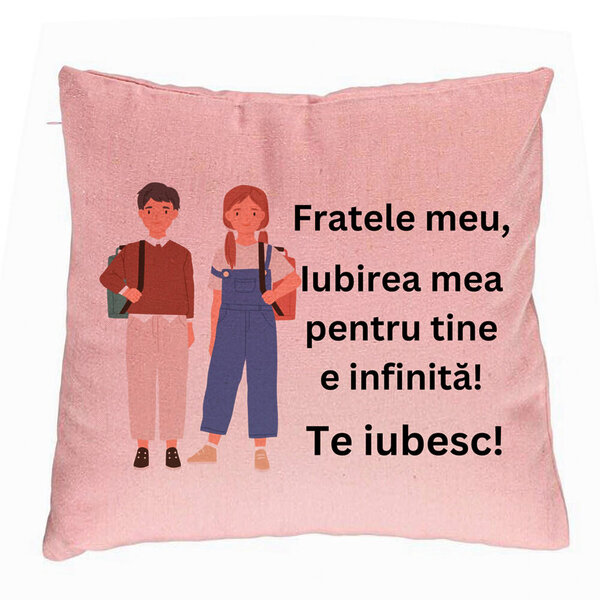 Perna Decorativa Fratele meu 1, 40x40 cm, Roz, Husa Detasabila, Burduf 5 Perna Decorativa Fratele meu 1