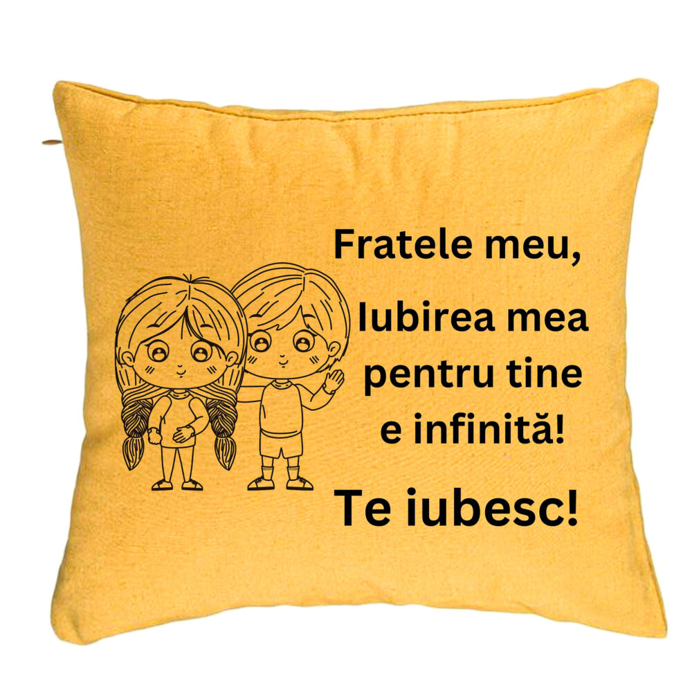 Perna Decorativa Fratele meu 2, 40x40 cm, Galben, Husa Detasabila, Burduf 5 Perna Decorativa Fratele meu 2