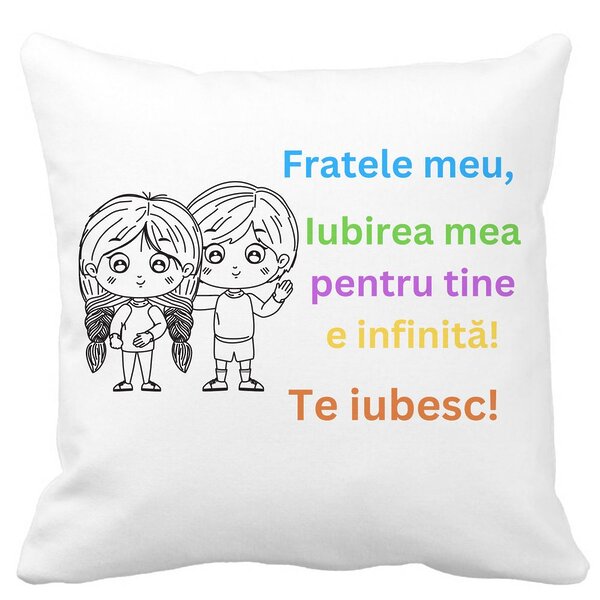 Perna Decorativa Fratele meu 3, 40x40 cm, Alba, Mata, Husa Detasabila, Burduf 3 Perna Decorativa Fratele meu 3