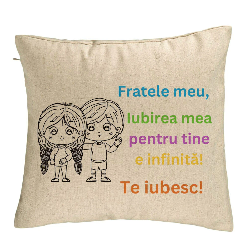Perna Decorativa Fratele meu 3, 40x40 cm, Bej, Husa Detasabila, Burduf 5 Perna Decorativa Fratele meu 3