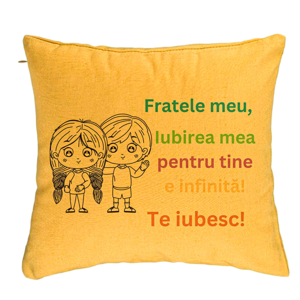 Perna Decorativa Fratele meu 3, 40x40 cm, Galben, Husa Detasabila, Burduf 5 Perna Decorativa Fratele meu 3
