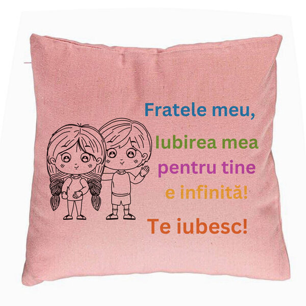 Perna Decorativa Fratele meu 3, 40x40 cm, Roz, Husa Detasabila, Burduf 5 Perna Decorativa Fratele meu 3