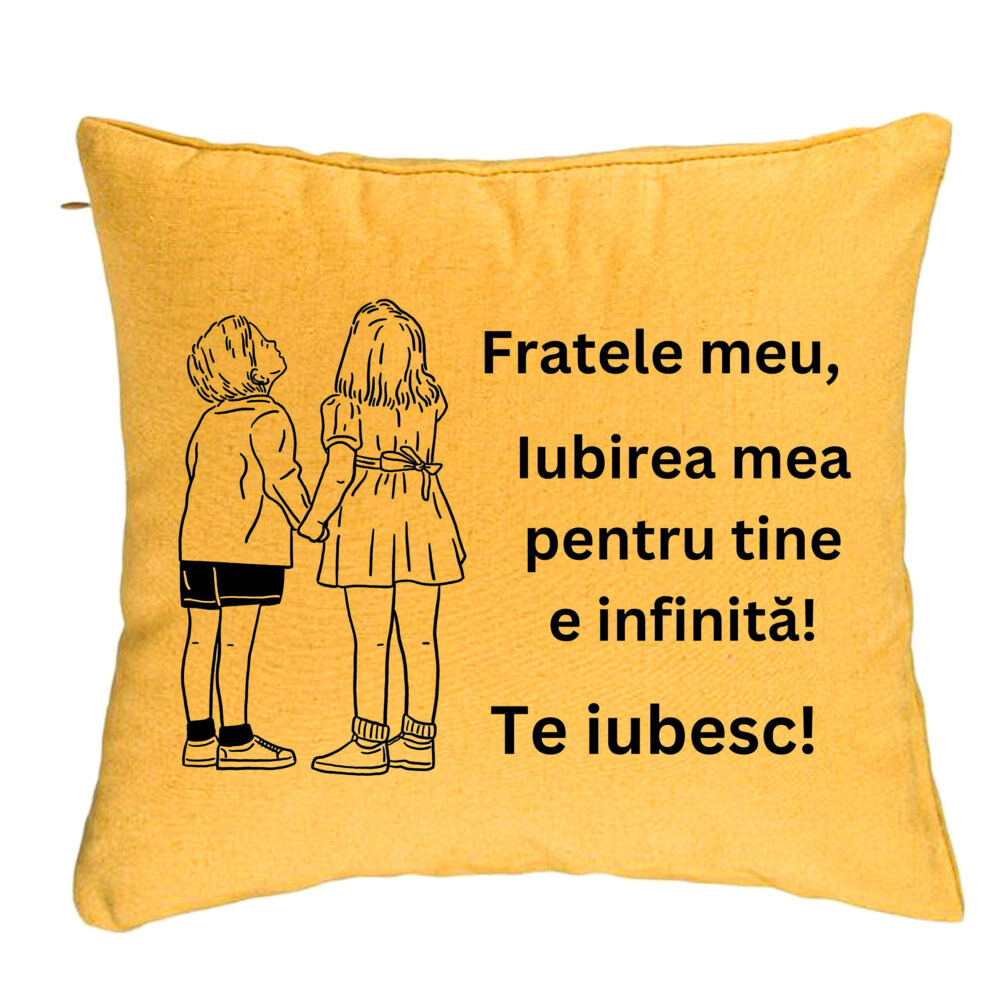 Perna Decorativa Fratele meu 4, 40x40 cm, Galben, Husa Detasabila, Burduf 5 Perna Decorativa Fratele meu 4