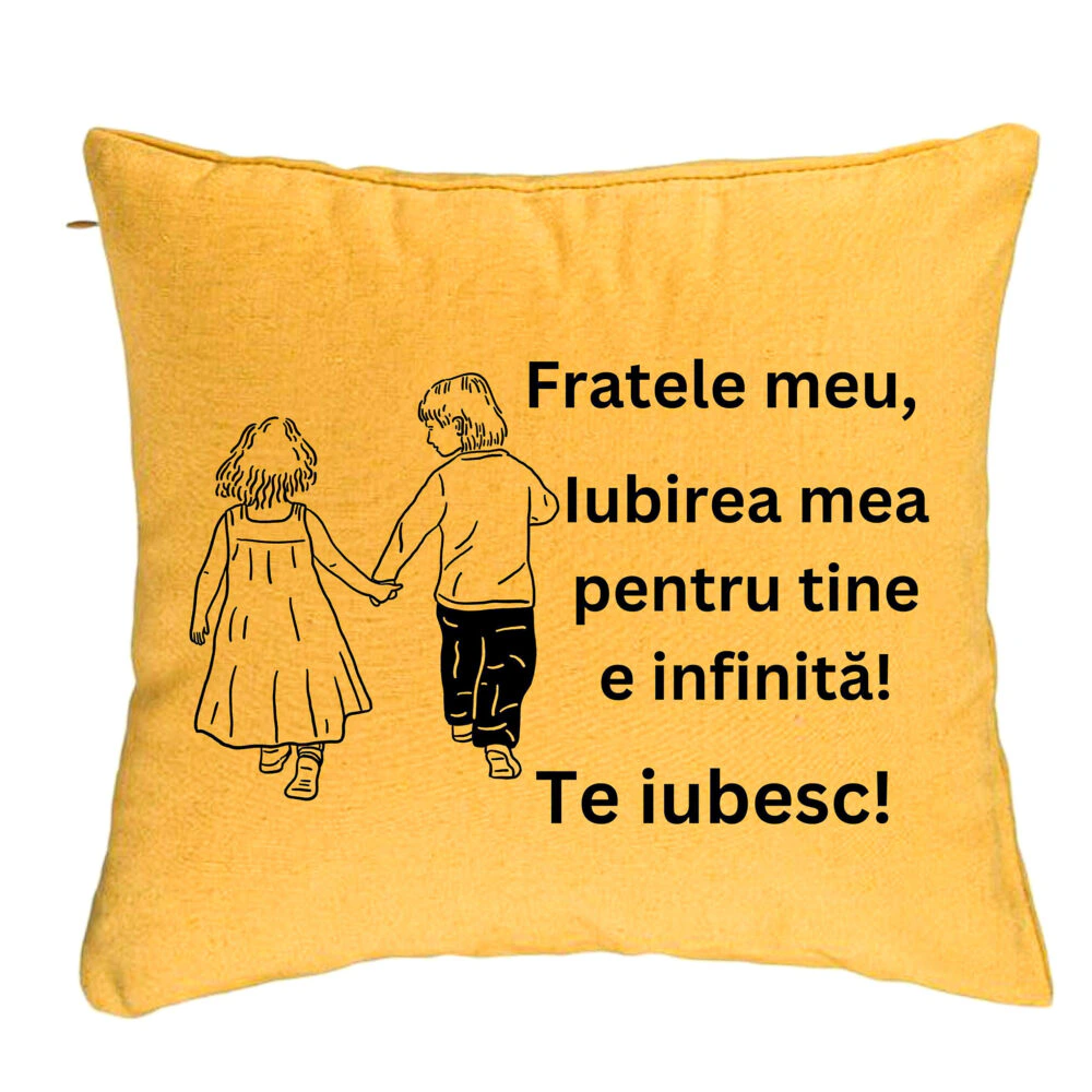 Perna Decorativa Fratele meu 5, 40x40 cm, Galben, Husa Detasabila, Burduf 5 Perna Decorativa Fratele meu 5