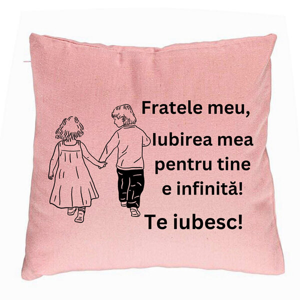 Perna Decorativa Fratele meu 5, 40x40 cm, Roz, Husa Detasabila, Burduf 5 Perna Decorativa Fratele meu 5