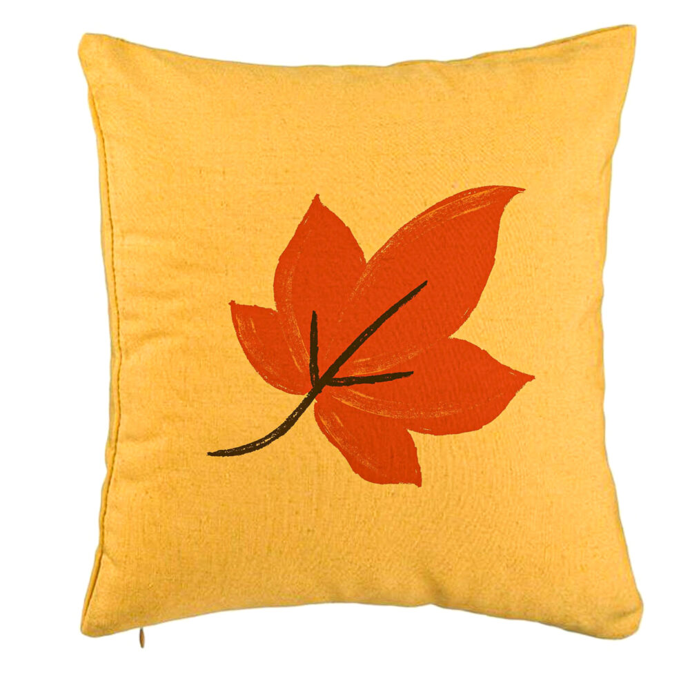 Perna Decorativa Frunza de Toamna, 40x40 cm, Galben, Husa Detasabila, Burduf 5 Perna Decorativa Frunza de Toamna