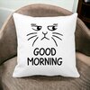 Perna Decorativa, Good Morning, 40x40 cm, Alba, Mata, Husa Detasabila, Burduf 17 Good Morning