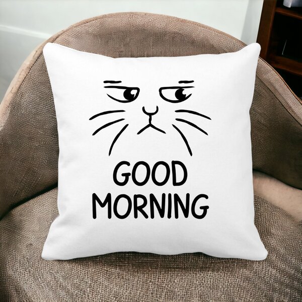 Perna Decorativa, Good Morning, 40x40 cm, Alba, Mata, Husa Detasabila, Burduf 12 Good Morning